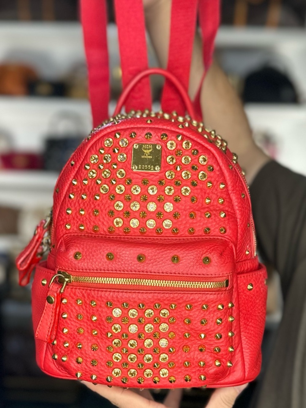 MCM STUDDED/CRYSTAL BACKPACK